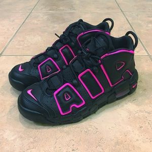 nike uptempo pink and black